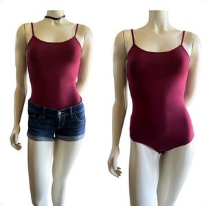 ACTIVE BASIC Women's  Maroon Scoop-Neck Bodysuit Camisole With Adjustable Straps